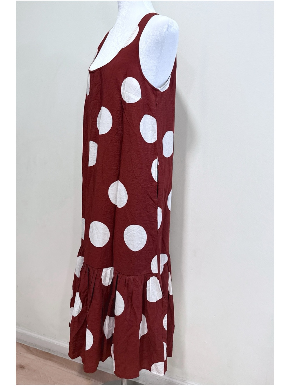 Anthropologie Michaela Flounced Polka Dot Midi Dress Brown Size Medium - Picture 5 of 10